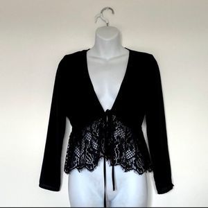WYLDR Lace Peplum Tie Front Blouse Black XS